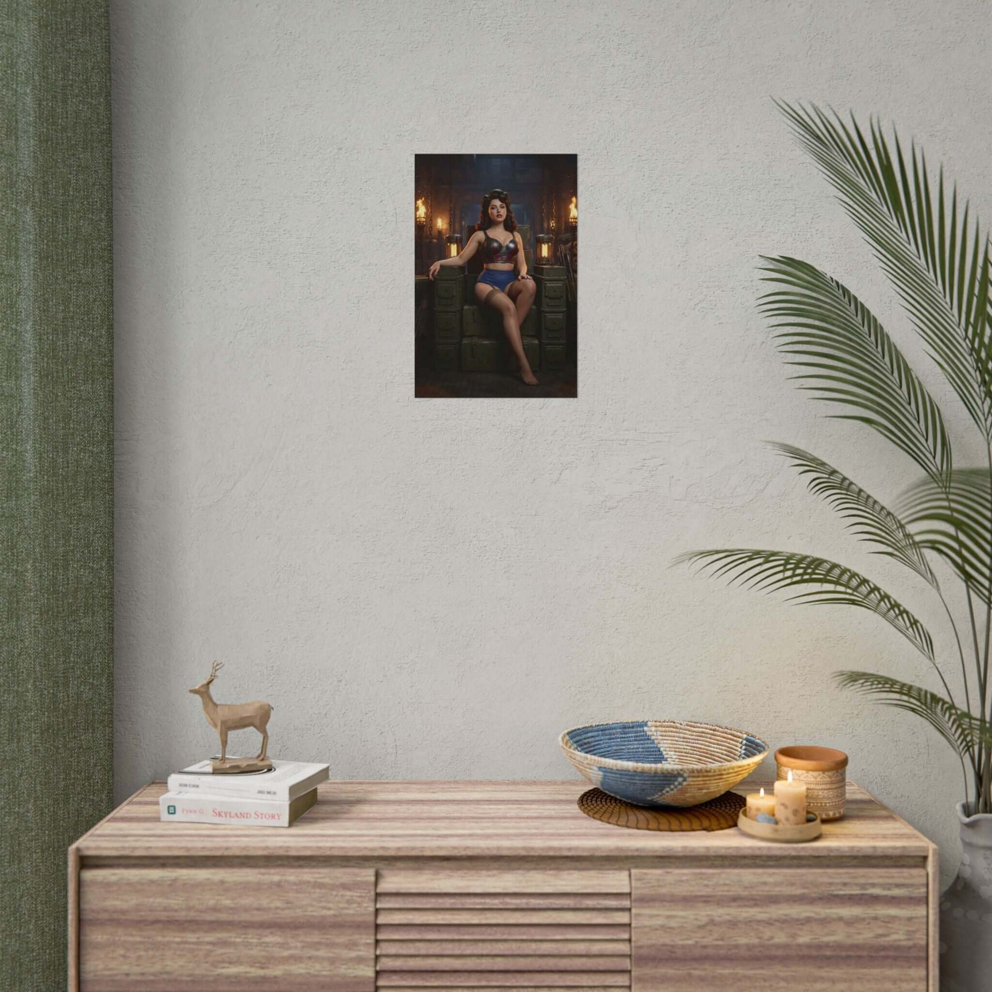 Fallout Vault Woman Poster / Fallout Vault Girl Wall Art / Fallout Art Print / Fallout Poster - composed woman seated confidently in vault-era decor