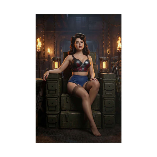 Fallout Vault Woman Poster / Fallout Vault Girl Wall Art / Fallout Art Print / Fallout Poster - composed vault-era woman seated confidently, bold feminine energy