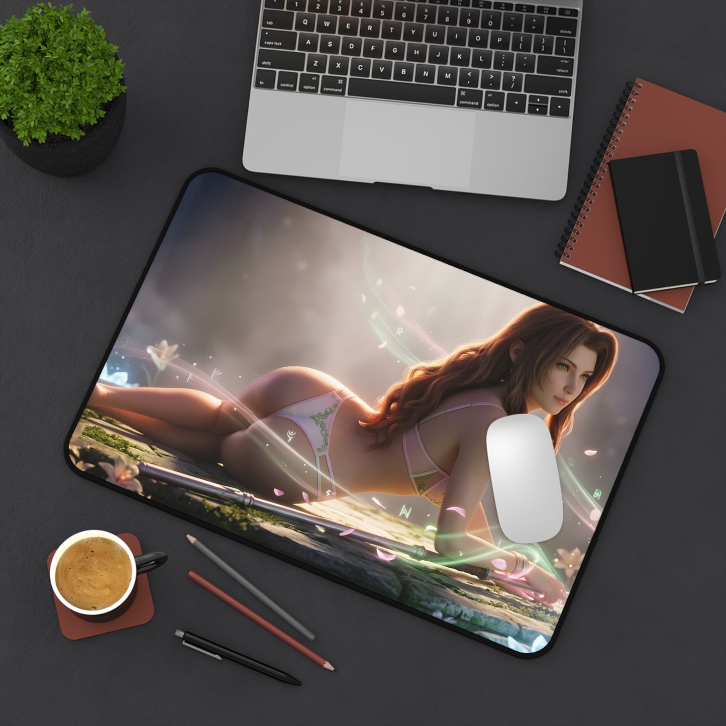 Aerith Gainsborough Mouse Pad – Fantasy RPG Gaming Mouse Pad, Stylish Gamer Desk Decor on elegant gaming desk with smooth control and stitched edges