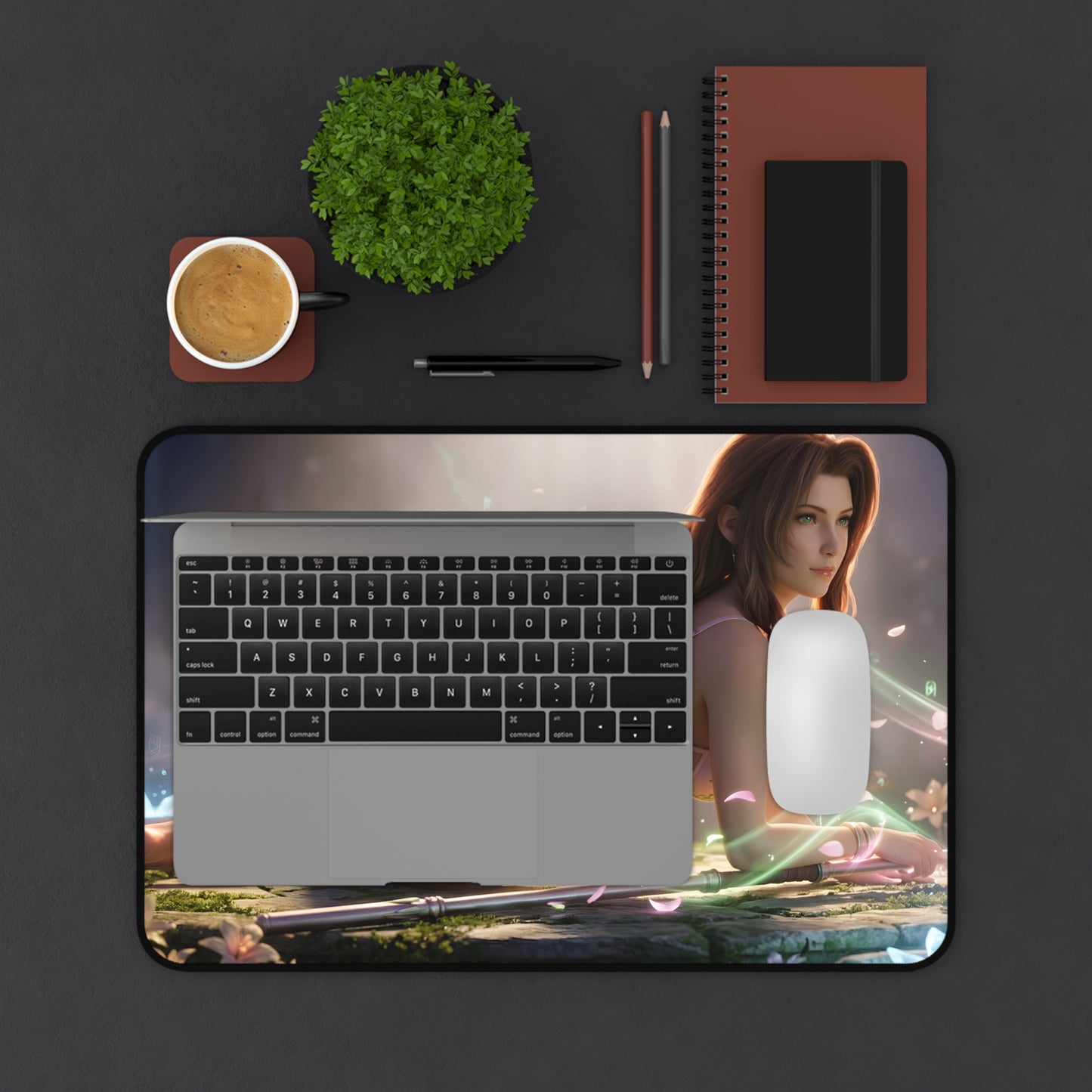 Aerith Gainsborough Mouse Pad – Fantasy RPG Gaming Mouse Pad, Stylish Gamer Desk Decor showing character artwork on premium stitched desk pad