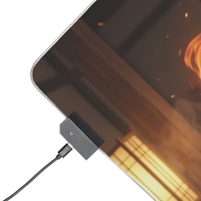 Fatal Fury Mouse Pad – Mai Shiranui LED RGB Desk Mat, Fighting Game Decor, Gift for Gamer close-up corner with USB LED controller and fiery dojo artwork