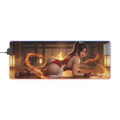 Fatal Fury Mouse Pad – Mai Shiranui LED RGB Desk Mat, Fighting Game Decor, Gift for Gamer - Mai Shiranui on dojo fire-lit gaming desk mat