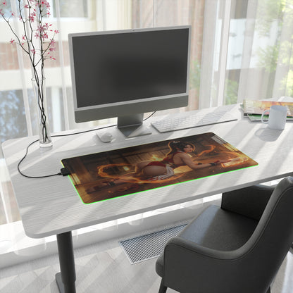 Fatal Fury Mouse Pad – Mai Shiranui LED RGB Desk Mat, Fighting Game Decor, Gift for Gamer showing Mai Shiranui on a fire-lit dojo RGB desk mat