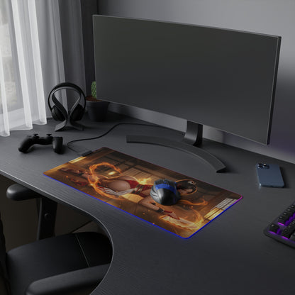 Fatal Fury Mouse Pad – Mai Shiranui LED RGB Desk Mat, Fighting Game Decor, Gift for Gamer on gaming desk with fiery dojo artwork and RGB lighting