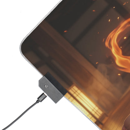 Fatal Fury Mouse Pad – Mai Shiranui LED RGB Desk Mat, Fighting Game Decor, Gift for Gamer showing corner USB LED controller and fiery dojo artwork