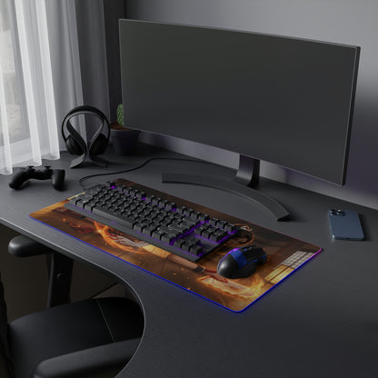 Fatal Fury Mouse Pad – Mai Shiranui LED RGB Desk Mat, Fighting Game Decor, Gift for Gamer on dark gaming desk with keyboard and mouse, fiery dojo art
