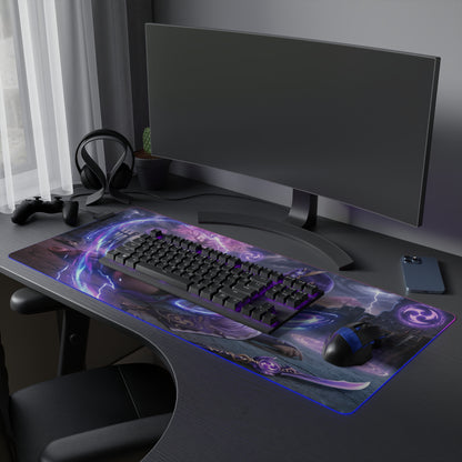 Genshin Impact Mouse Pad, Raiden Shogun LED RGB Desk Mat, Gift for Gamer, Anime Room Decor - purple lightning anime gaming desk mat