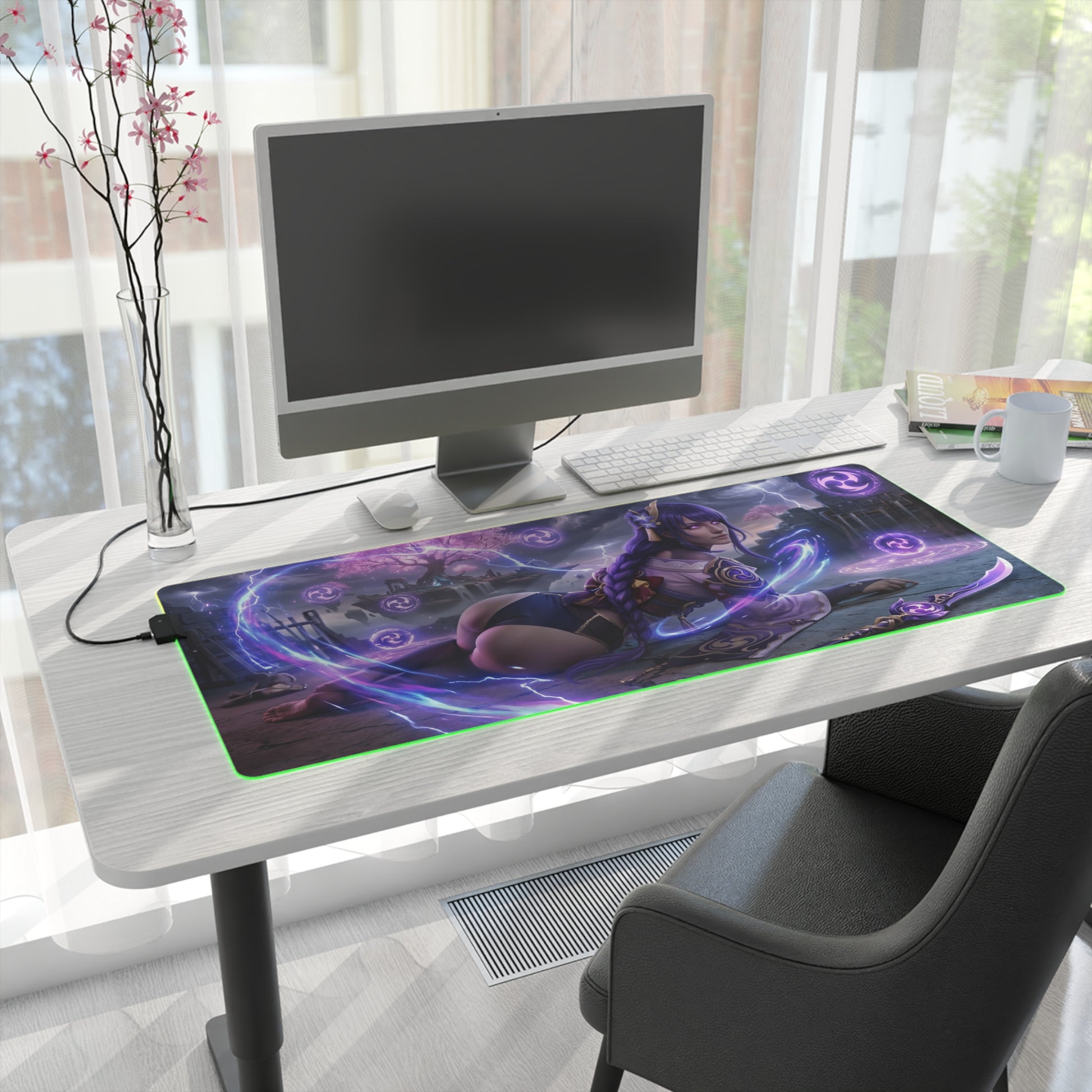 Genshin Impact Mouse Pad, Raiden Shogun LED RGB Desk Mat, Gift for Gamer, Anime Room Decor — Raiden Shogun purple lightning desk mat