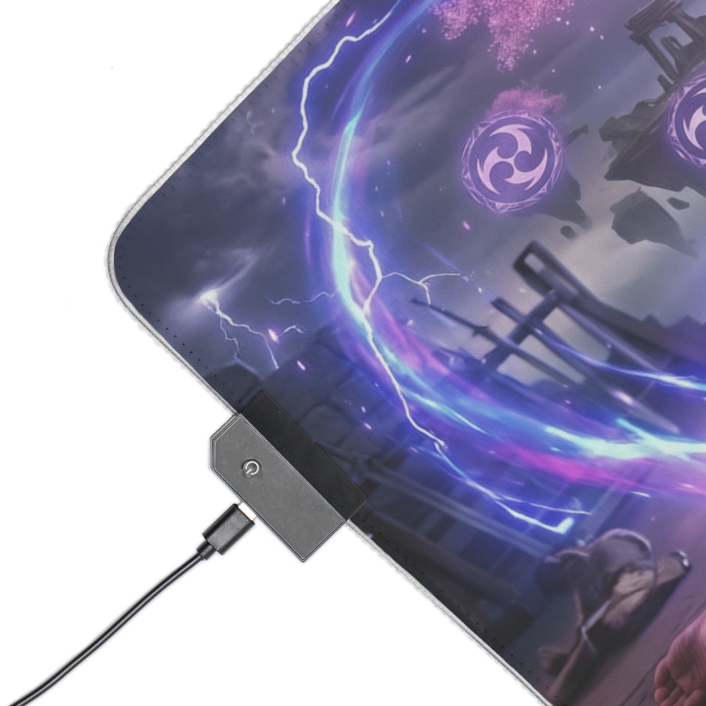 Genshin Impact Mouse Pad, Raiden Shogun LED RGB Desk Mat, Gift for Gamer, Anime Room Decor — Raiden purple lightning desk mat with USB RGB controller