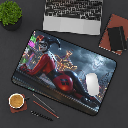 Harley Quinn Mouse Pad – Gotham Style Gaming Mouse Pad, Stylish Gamer Desk Decor showing Harley Quinn artwork on a gaming desk mouse pad