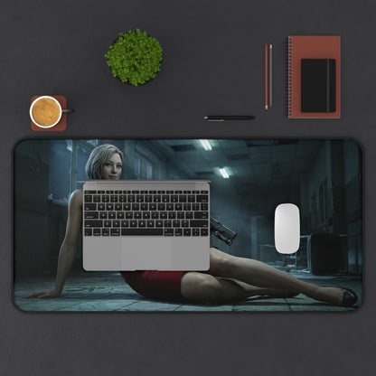 Grace Ashcroft Desk Mat, Resident Evil Mouse Pad, Stylish Gamer Desk Decor — cinematic heroine desk mat with dramatic lighting and non-slip base