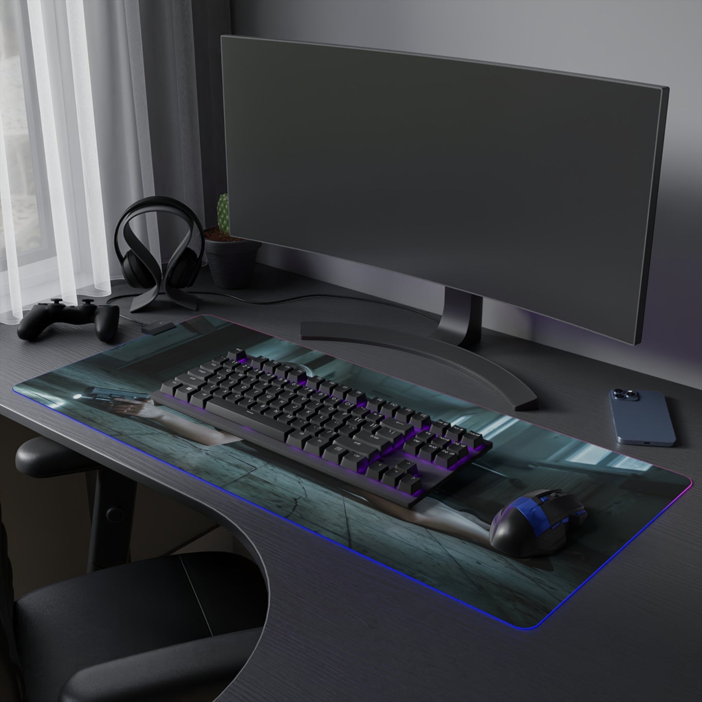 Grace Ashcroft Mouse Pad Large Gaming Resident Evil RGB Desk Mat showcasing cinematic character art, RGB edge lighting, and premium cloth surface for gaming