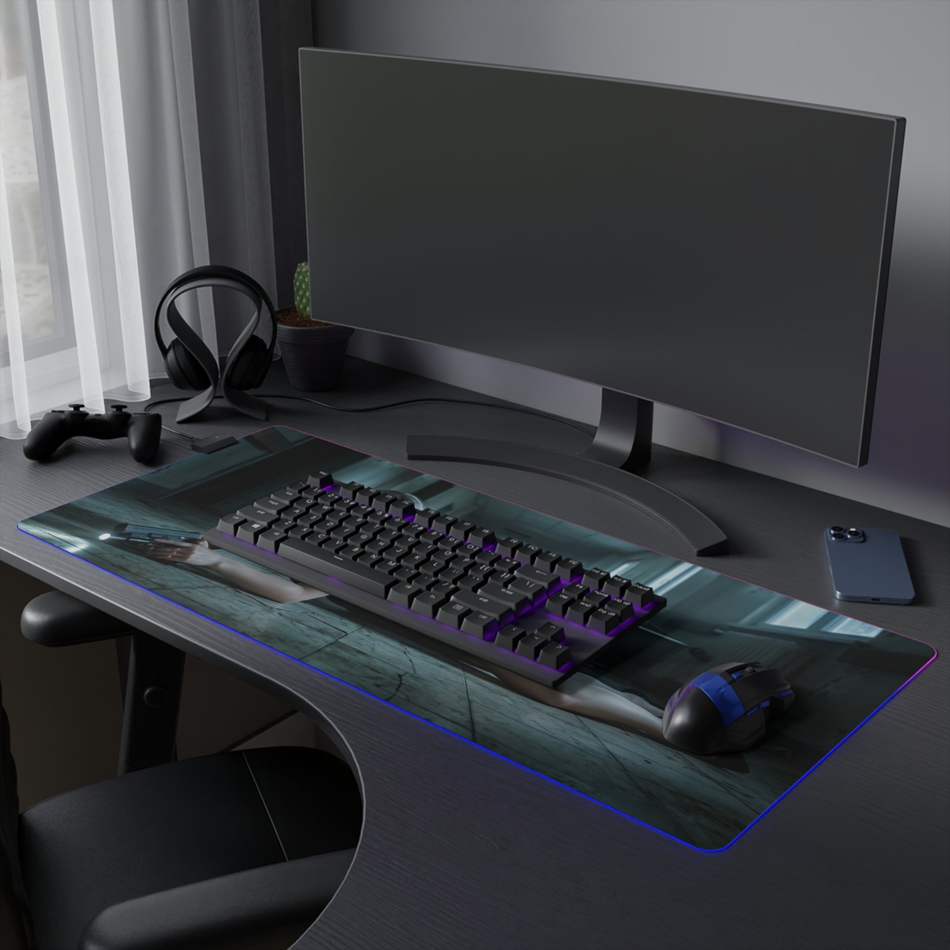 Grace Ashcroft Mouse Pad Large Gaming Resident Evil RGB Desk Mat showcasing cinematic character art, RGB edge lighting, and premium cloth surface for gaming