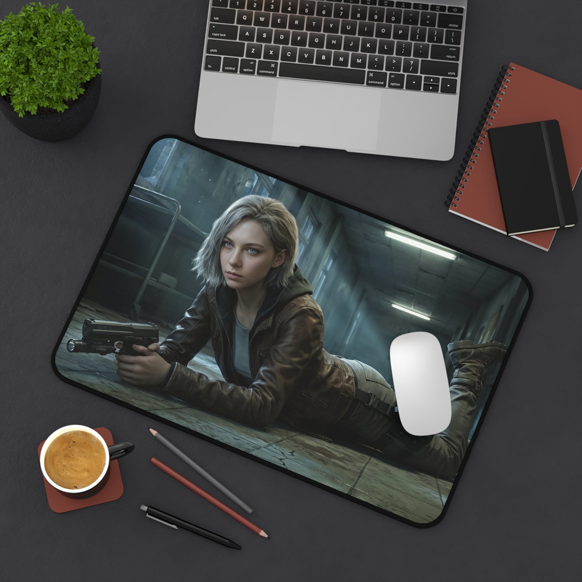 Grace Ashcroft Mouse Pad, Resident Evil Desk Mat, Gamer Setup Desk Decor featuring cinematic heroine artwork on gaming desk