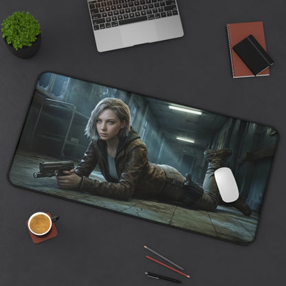Grace Ashcroft Mouse Pad, Resident Evil Desk Mat, Gamer Setup Desk Decor showing heroine artwork with cinematic lighting on a gaming desk