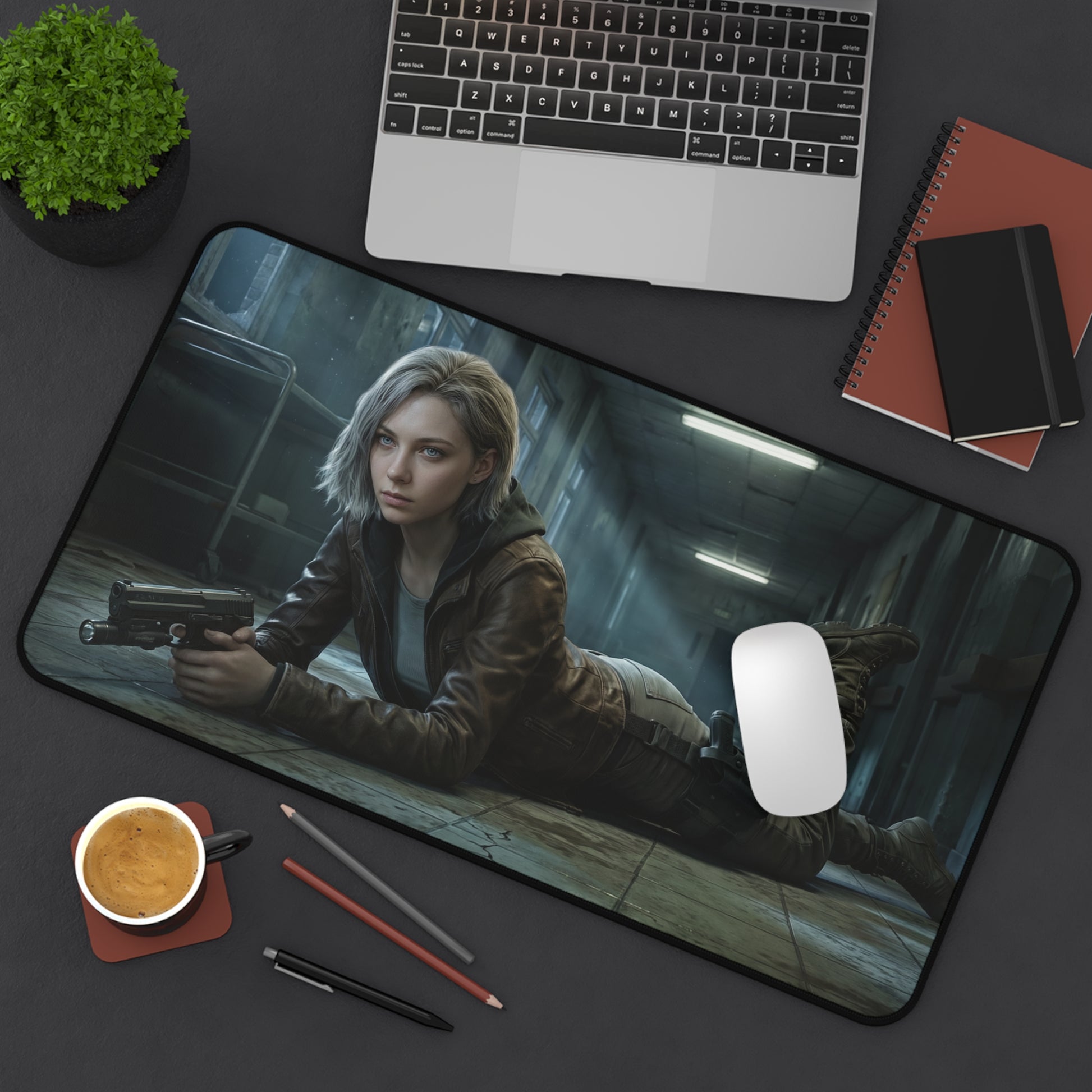 Grace Ashcroft Mouse Pad, Resident Evil Desk Mat, Gamer Setup Desk Decor — cinematic heroine artwork on large non-slip gaming desk mat