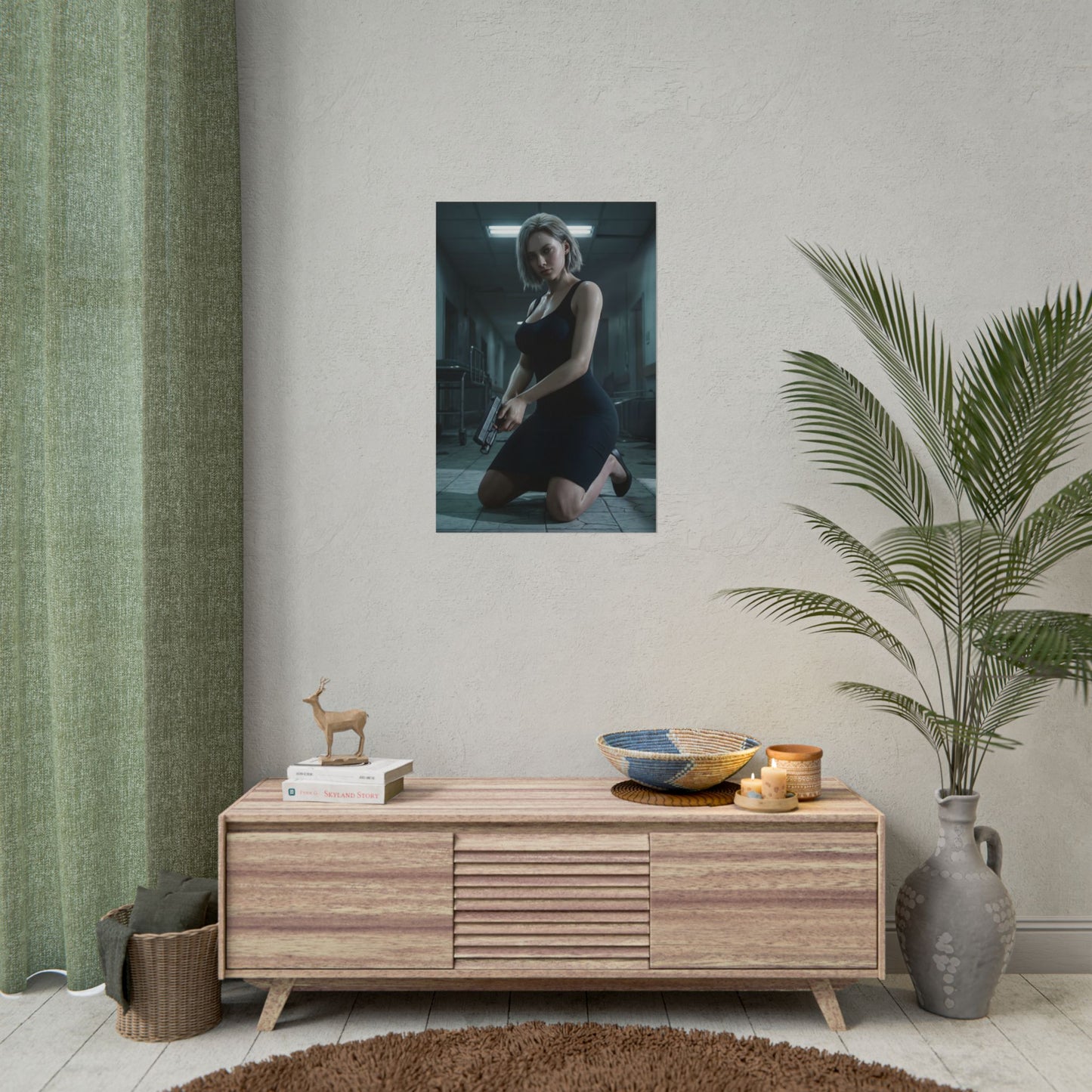 Grace Ashcroft Poster, Resident Evil Requiem Art Print, Horror Game Decor - moody character art print of Grace Ashcroft in dramatic lighting