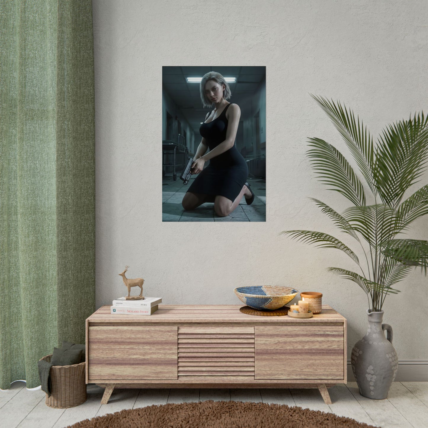 Grace Ashcroft Poster, Resident Evil Requiem Art Print, Horror Game Decor - moody character art print of Grace Ashcroft with dramatic lighting