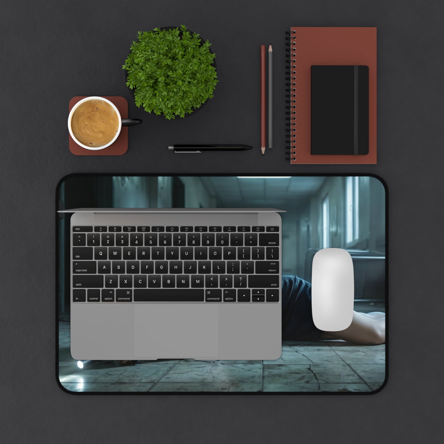 Grace Ashcroft Mouse Pad, Resident Evil Desk Mat, Gift for Gamer - dramatic survival horror desk mat with laptop and mouse on dark gaming setup