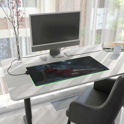 Grace Ashcroft Mouse Pad Resident Evil Gaming Desk Mat RGB Gamer Gift - wide RGB desk mat with character art on modern gaming desk