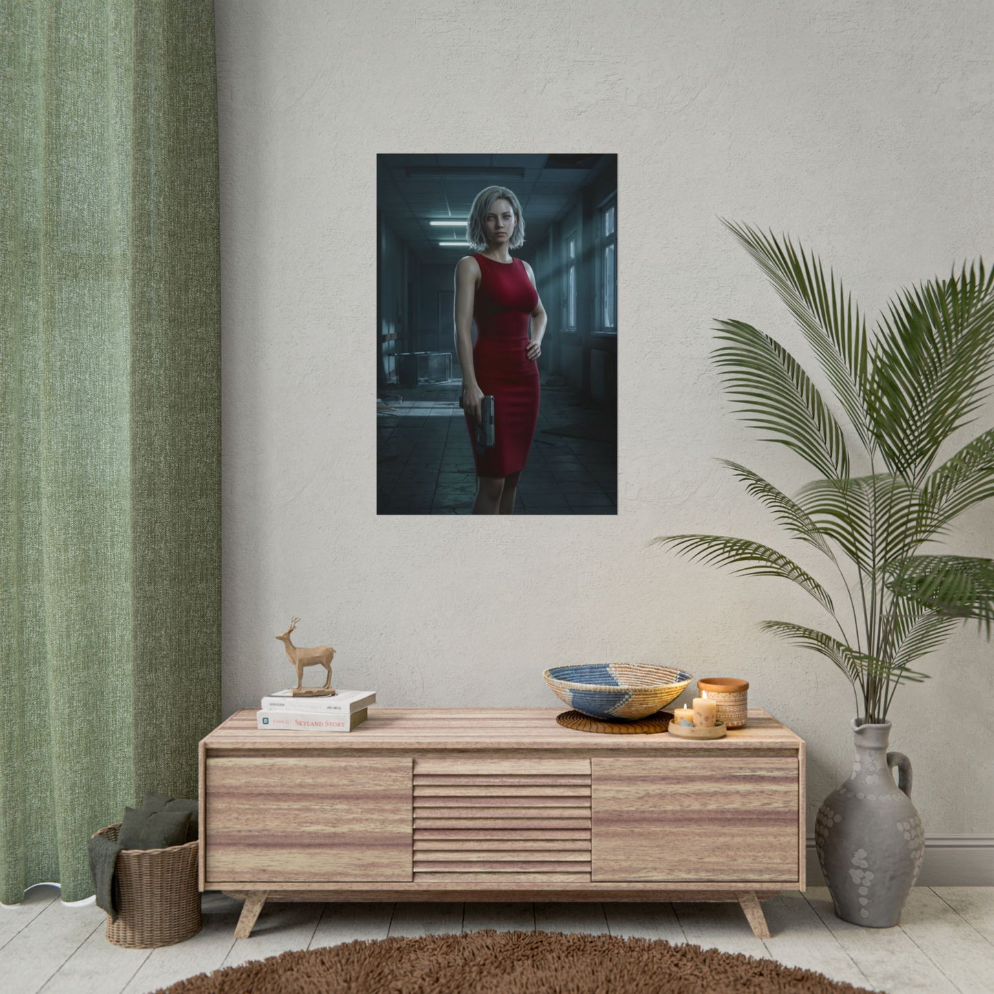 Grace Ashcroft Poster, Resident Evil Requiem Art Print, Horror Game Wall Art — moody cinematic character print in modern living room