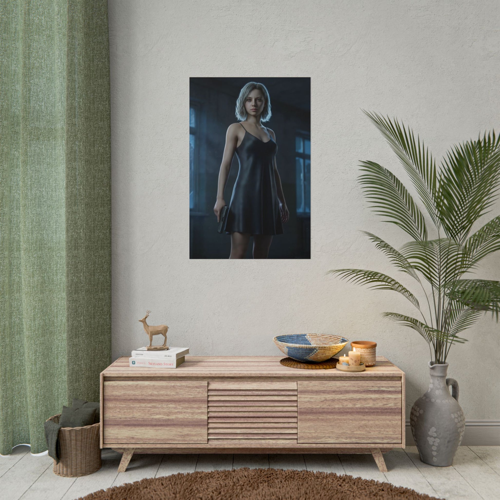 Grace Ashcroft Poster, Resident Evil Requiem Art Print, Survival Horror Wall Art - moody portrait print of Grace in dark room