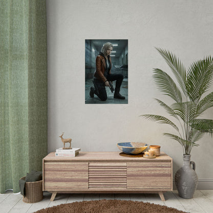 Grace Ashcroft Poster, Resident Evil Requiem Art Print, Horror Game Poster showing character-focused cinematic horror art in a gaming room display