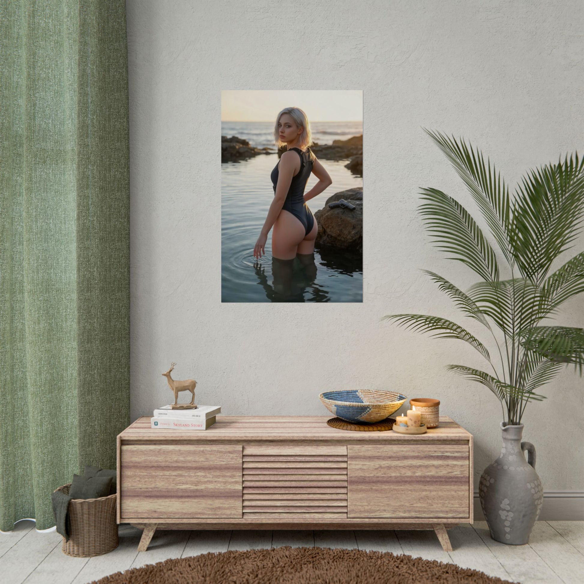Grace Ashcroft Poster, Resident Evil Requiem Art Print, Horror Game Wall Art - cinematic character art print of Grace Ashcroft in coastal nighttime scene