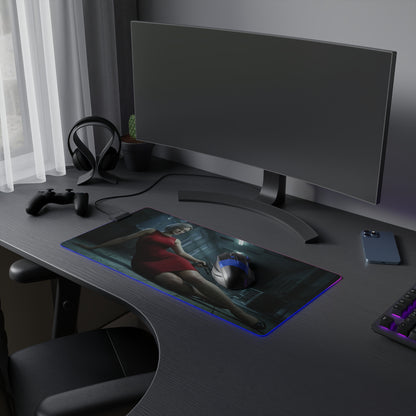 Grace Ashcroft Mouse Pad Resident Evil Gaming Desk Mat RGB Gamer Gift - large RGB desk mat with character art on gaming setup