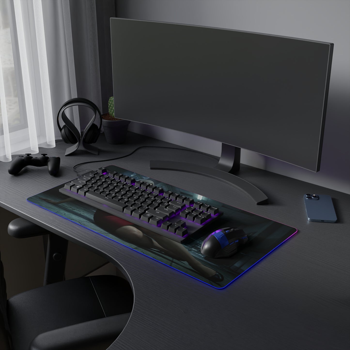 Grace Ashcroft Mouse Pad Resident Evil Gaming Desk Mat RGB Gamer Gift - wide RGB gaming desk mat with character art, smooth cloth surface and non-slip base