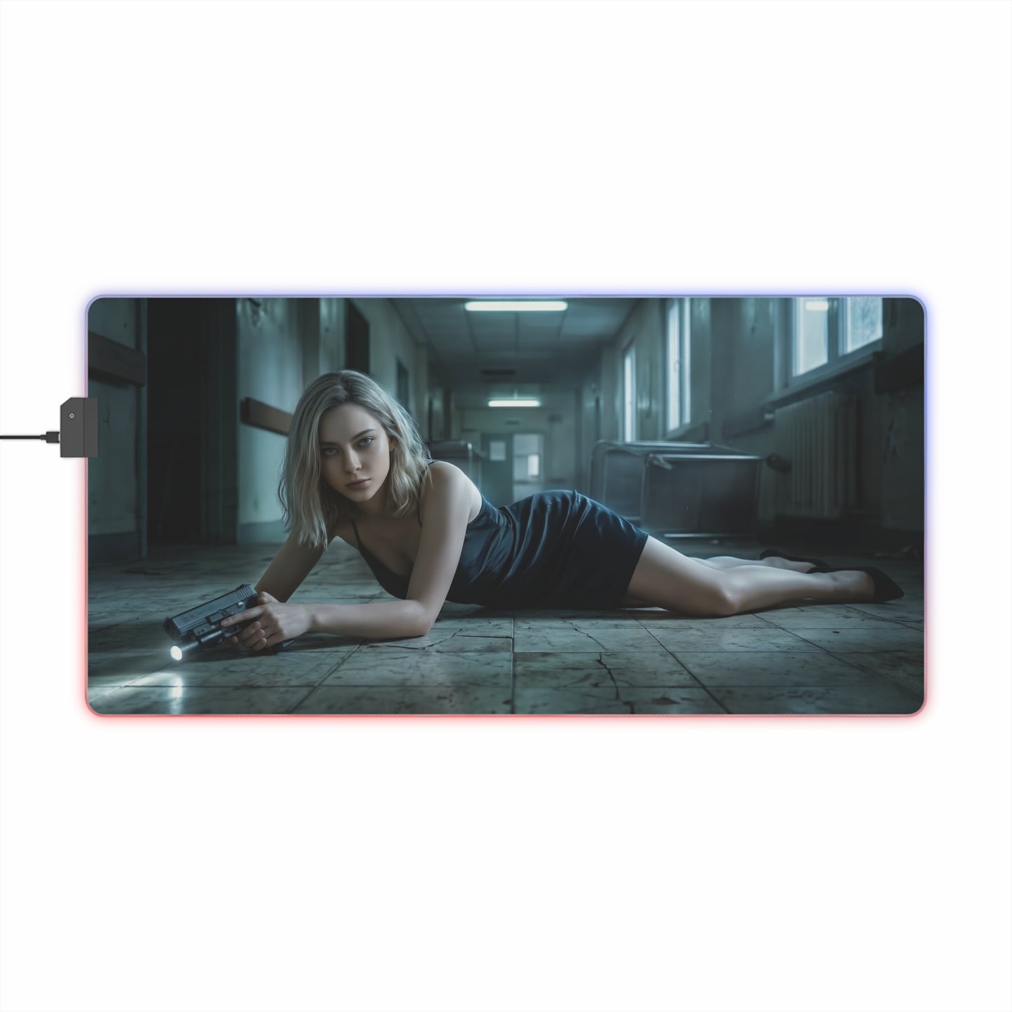 Grace Ashcroft Mouse Pad Large Gaming Resident Evil RGB Desk Mat - cinematic character artwork with RGB edge lighting and precise cloth surface