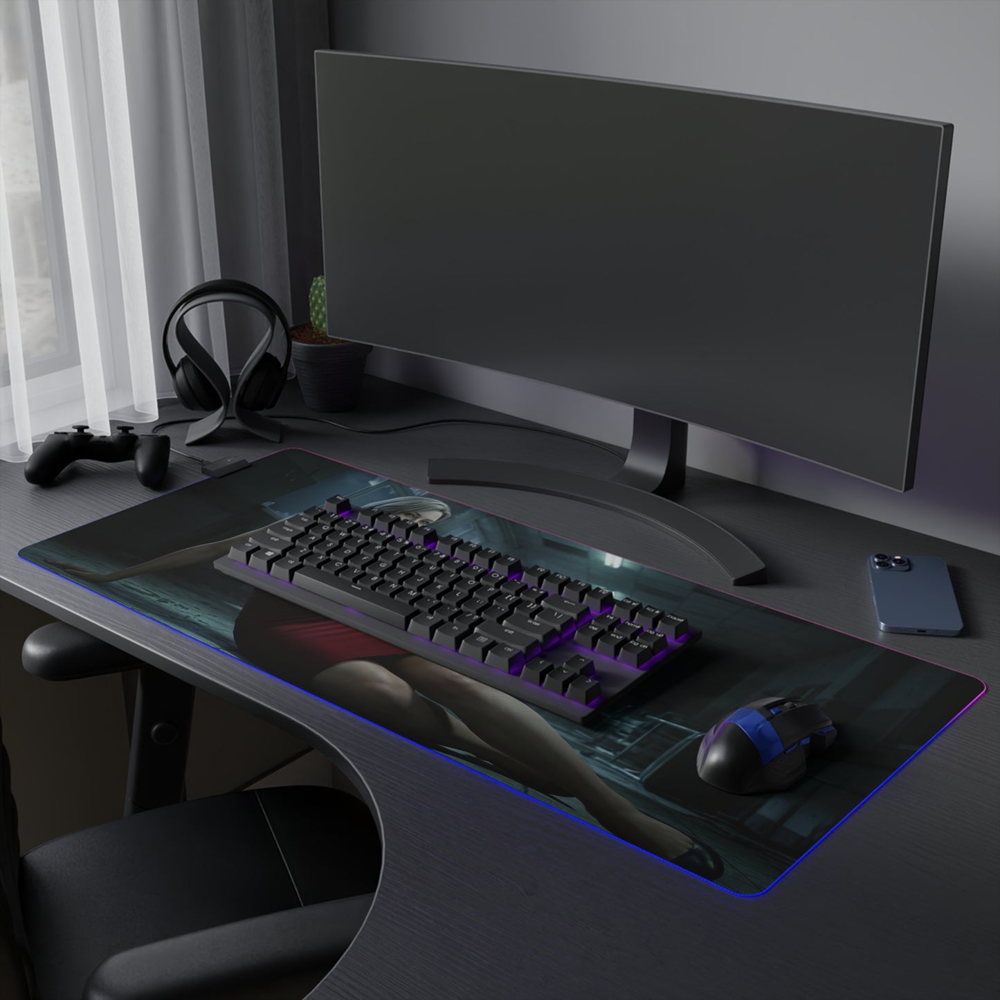 Grace Ashcroft Mouse Pad Resident Evil Gaming Desk Mat RGB Gamer Gift - large RGB desk mat with character art, non-slip base, smooth cloth surface