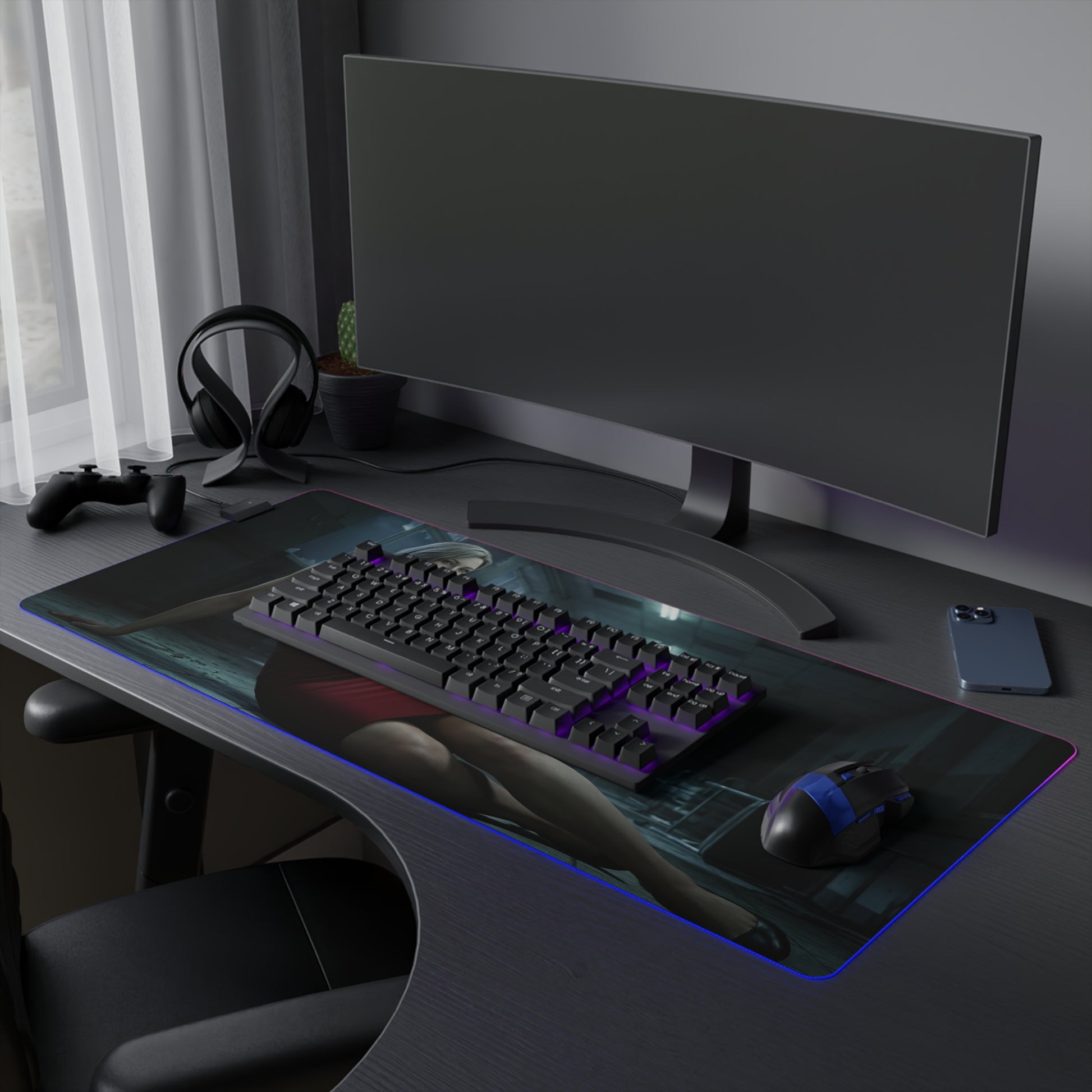 Grace Ashcroft Mouse Pad Resident Evil Gaming Desk Mat RGB Gamer Gift - large RGB desk mat with character art, non-slip base, smooth cloth surface