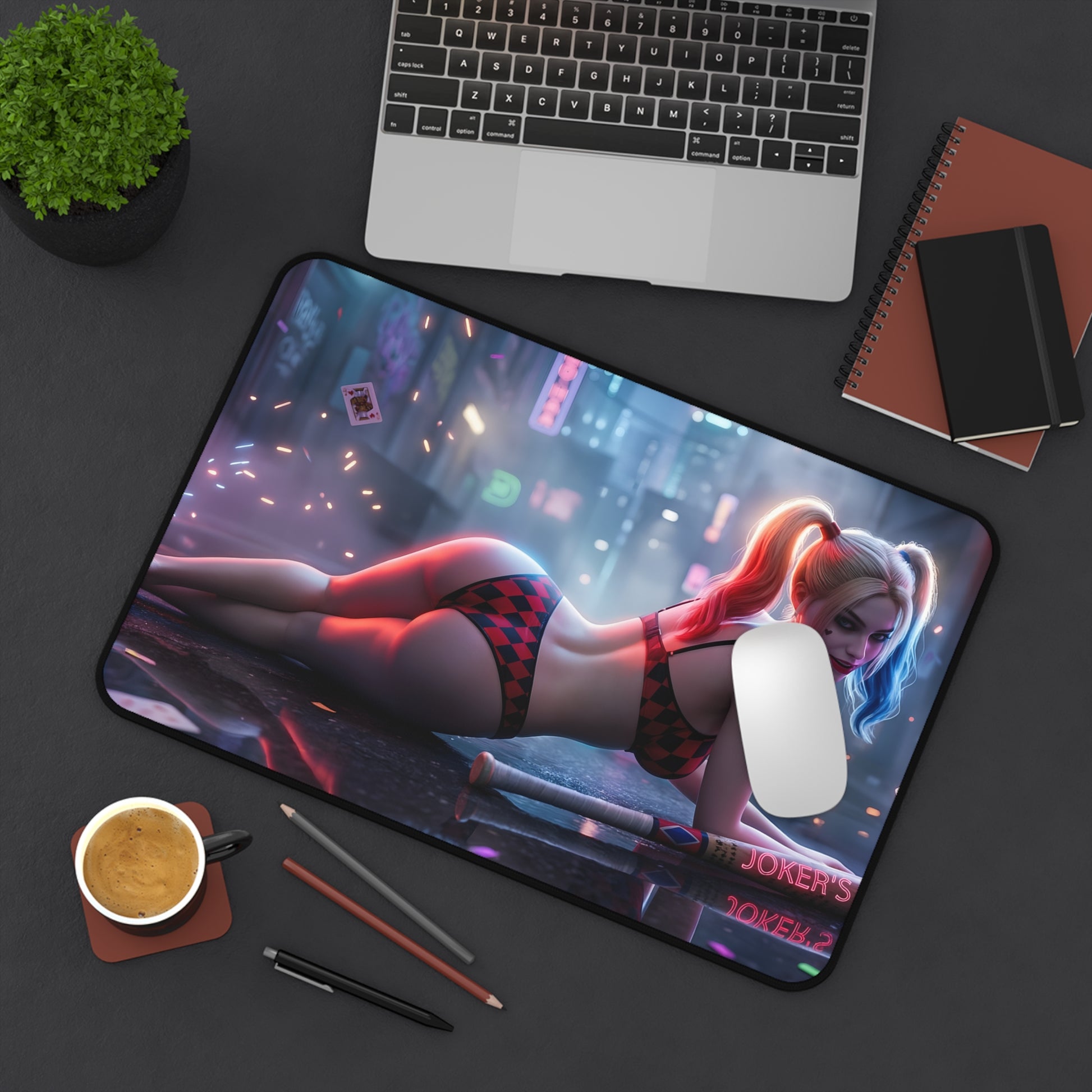 Harley Quinn Mouse Pad – DC Comics Gaming Mouse Pad, Stylish Gamer Desk Decor showing vibrant comic-style art on a large non-slip gaming mouse pad