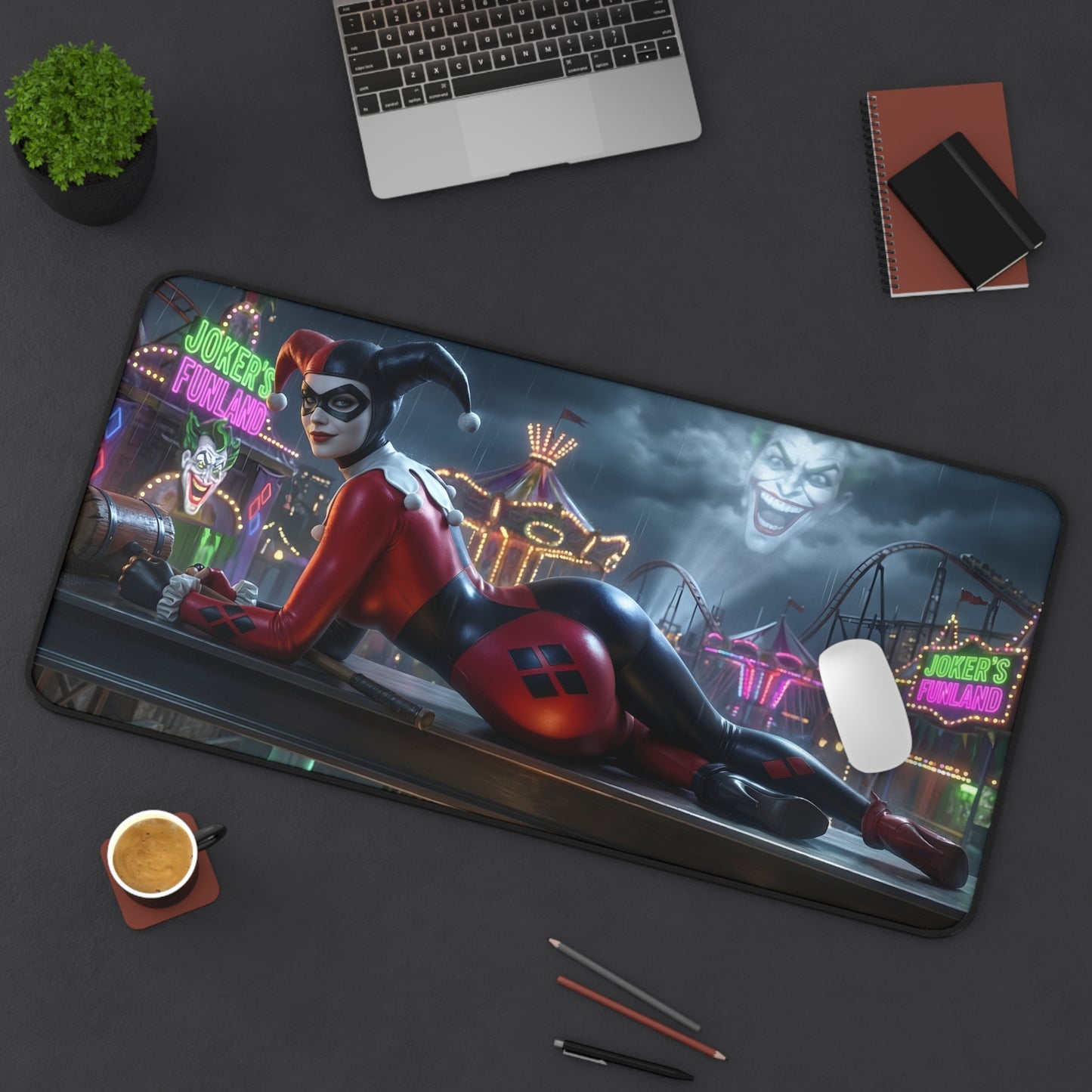 Harley Quinn Mouse Pad – Gotham Style Gaming Mouse Pad, Stylish Gamer Desk Decor featuring Harley Quinn character artwork on a large gaming mouse pad