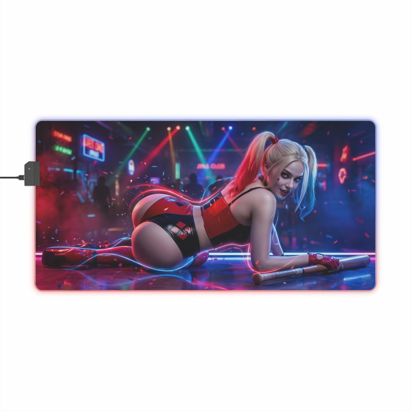 DC Mouse Pad, Harley Quinn LED RGB Desk Mat, Gift for Gamer, Superhero Room Decor - vibrant Harley Quinn gaming desk mat with LED glow