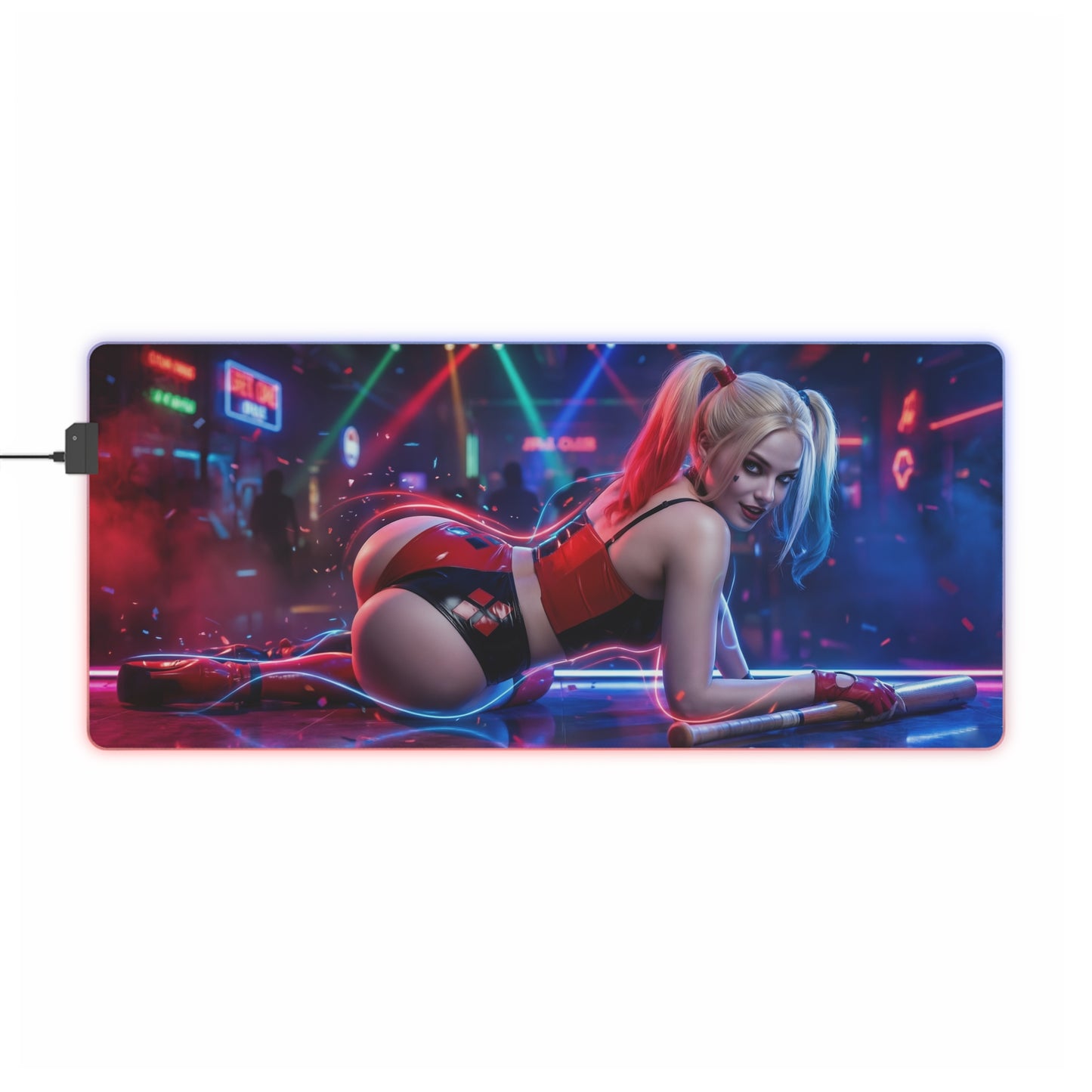 DC Mouse Pad, Harley Quinn LED RGB Desk Mat, Gift for Gamer, Superhero Room Decor - LED gaming desk mat with Harley Quinn artwork