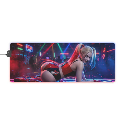 DC Mouse Pad, Harley Quinn LED RGB Desk Mat, Gift for Gamer, Superhero Room Decor featuring Harley Quinn neon gaming desk mat with RGB lighting