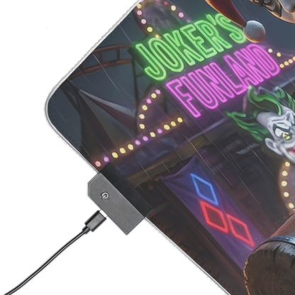 Harley Quinn RGB Mouse Pad – DC Comics Illuminated Desk Mat, Villain Gamer Decor illuminated corner with Joker's Funland neon artwork and USB RGB connector