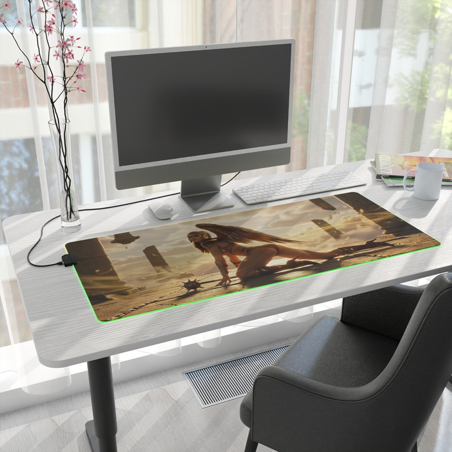 DC Mouse Pad, Hawkgirl LED RGB Desk Mat, Gift for Gamer, Fantasy Superhero Decor - Hawkgirl artwork on LED gaming desk mat