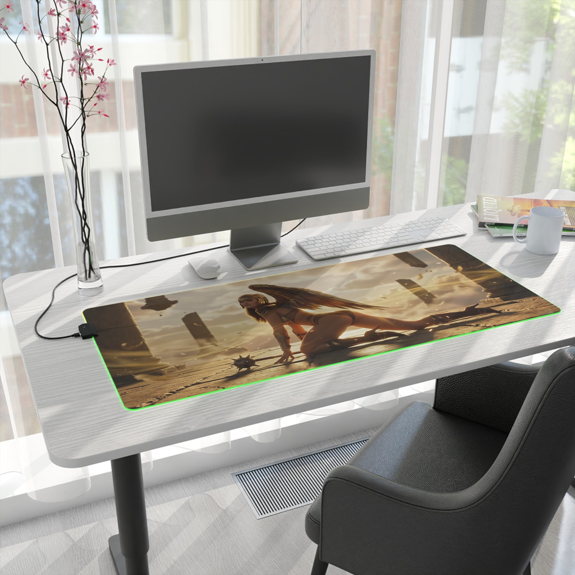 DC Mouse Pad, Hawkgirl LED RGB Desk Mat, Gift for Gamer, Fantasy Superhero Decor - Hawkgirl artwork on LED gaming desk mat
