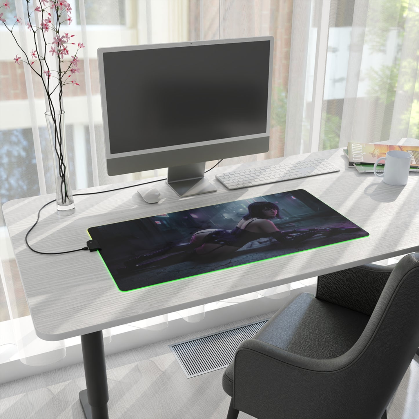 Hunter x Hunter Mouse Pad, Shizuku LED RGB Desk Mat, Gift for Gamer, Anime Room Decor — Shizuku anime LED desk mat on modern gaming desk