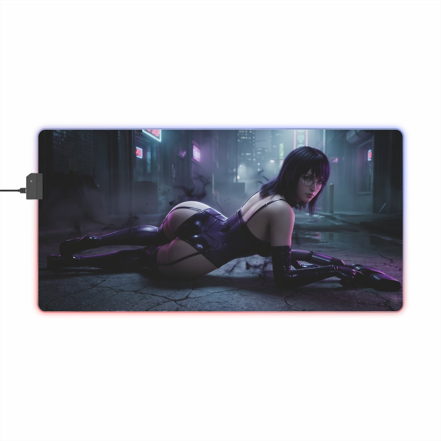 Hunter x Hunter Mouse Pad, Shizuku LED RGB Desk Mat, Gift for Gamer, Anime Room Decor featuring Shizuku in dark urban scene on RGB gaming desk mat