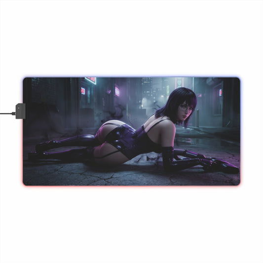 Hunter x Hunter Mouse Pad, Shizuku LED RGB Desk Mat, Gift for Gamer, Anime Room Decor featuring Shizuku in dark urban scene on RGB gaming desk mat