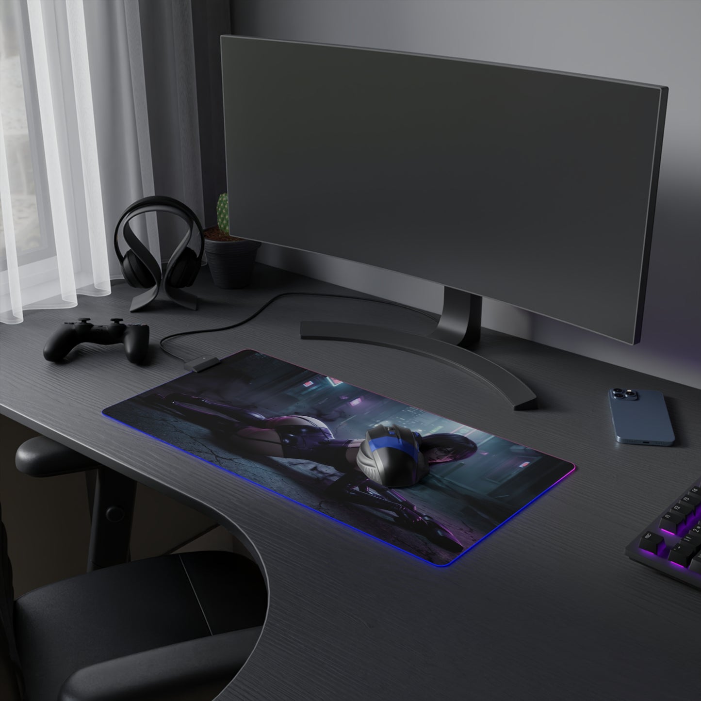Hunter x Hunter Mouse Pad, Shizuku LED RGB Desk Mat, Gift for Gamer, Anime Room Decor showcasing Shizuku artwork with RGB lighting on a gaming desk