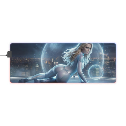 Alt Tag: Marvel Mouse Pad, Invisible Woman Illuminated LED Desk Mat, Gift for Gamer — sleek Invisible Woman artwork on LED gaming desk mat