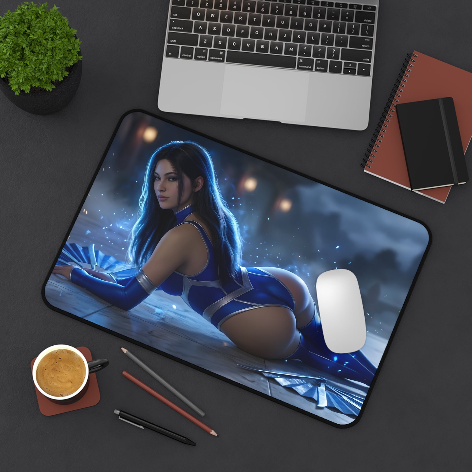 Jade Mouse Pad – Mortal Kombat Gaming Mouse Pad, Stylish Gamer Desk Decor featuring blue-clad fighter artwork on premium gaming desk