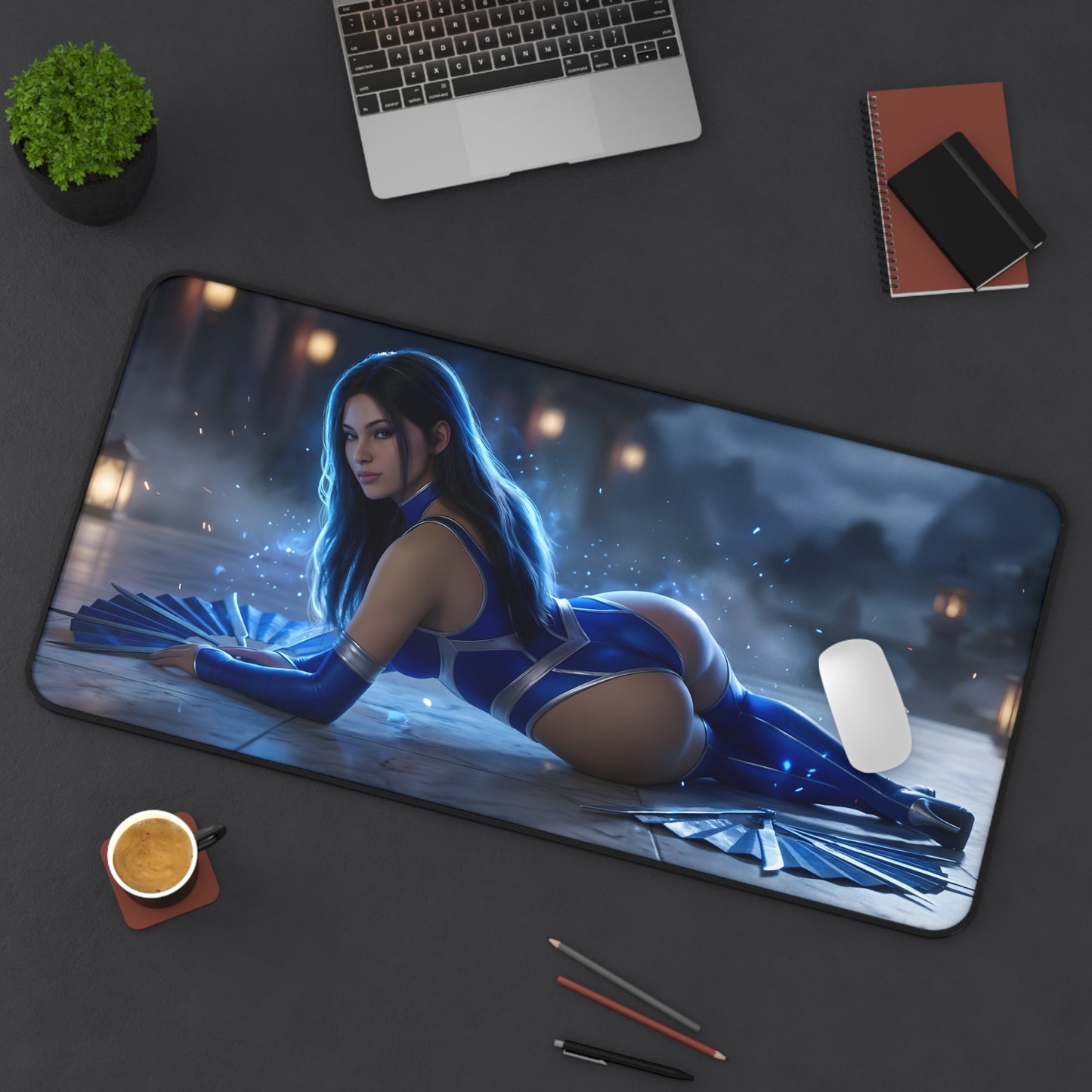 Jade Mouse Pad – Mortal Kombat Gaming Mouse Pad, Stylish Gamer Desk Decor featuring blue-clad character artwork on a large gaming desk mat
