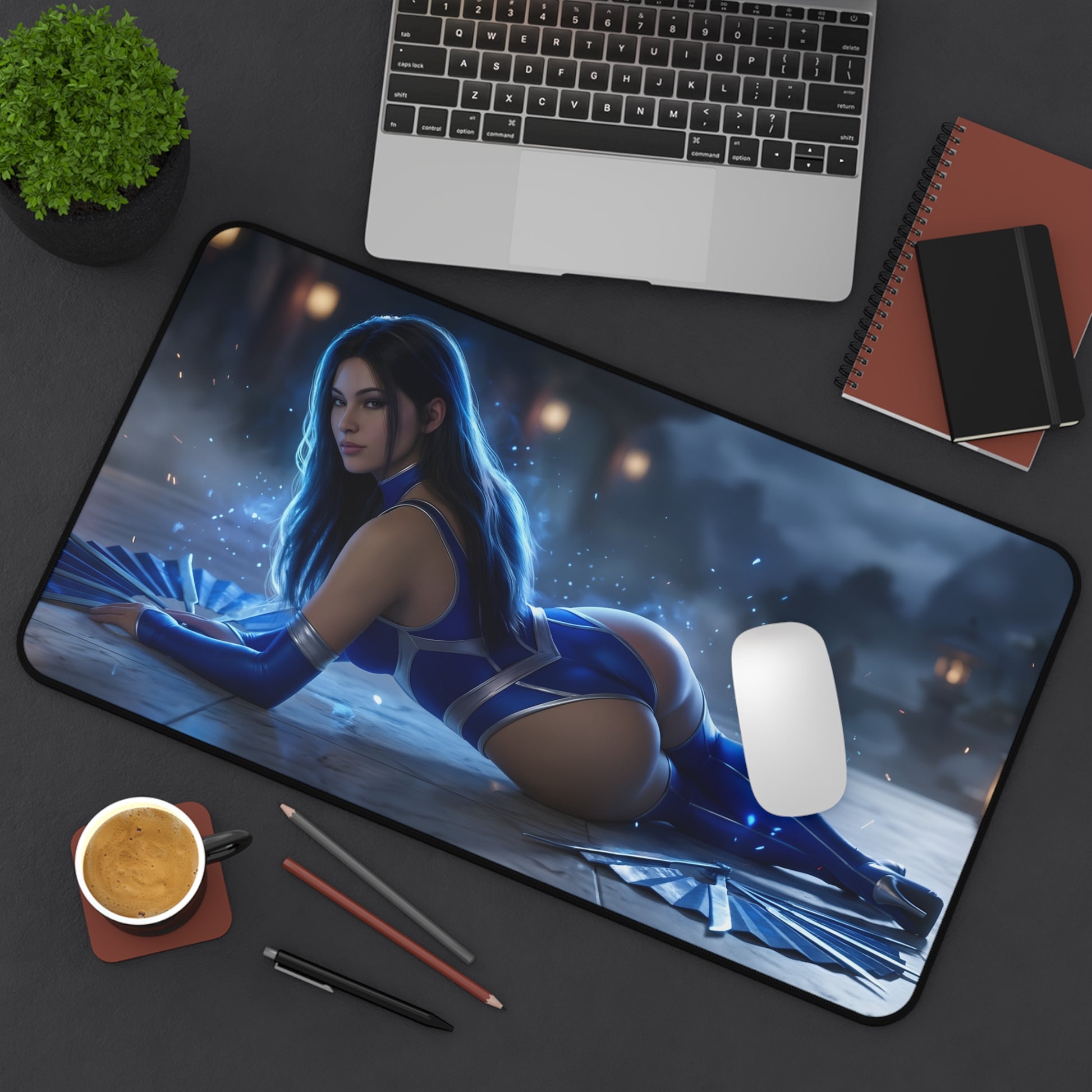 Jade Mouse Pad – Mortal Kombat Gaming Mouse Pad, Stylish Gamer Desk Decor featuring blue-clad character on large premium gaming desk mat