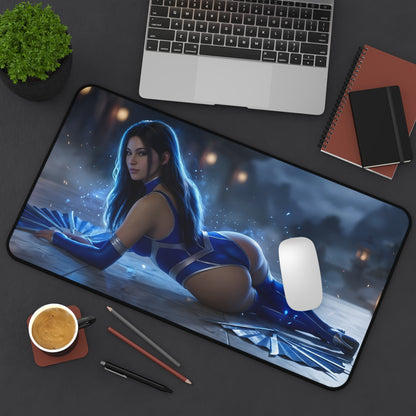 Jade Mouse Pad – Mortal Kombat Gaming Mouse Pad, Stylish Gamer Desk Decor featuring blue-clad character on large premium gaming desk mat